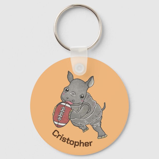 Cute Baby Rhino American Football Animal Keychain (Front)