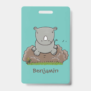 Cute baby rhino cartoon illustration ID badge