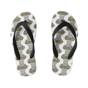 Cute baby rhino cartoon illustration kid's jandals