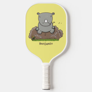 Cute baby rhino cartoon illustration pickleball paddle