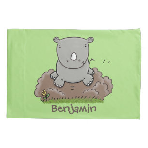 Cute baby rhino cartoon illustration pillowcase
