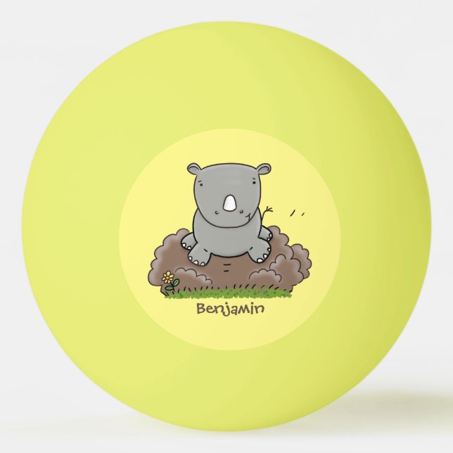 Cute baby rhino cartoon illustration ping pong ball (Front)