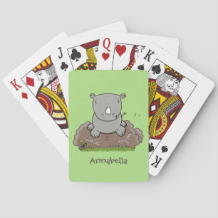 Cute baby rhino cartoon illustration playing cards