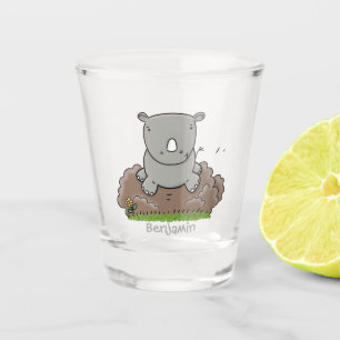 Cute baby rhino cartoon illustration shot glass