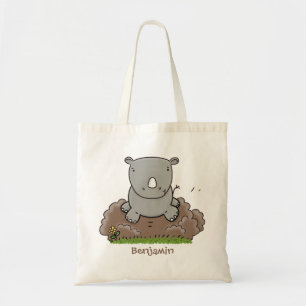 Cute baby rhino cartoon illustration tote bag