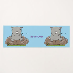 Cute baby rhino cartoon illustration yoga mat