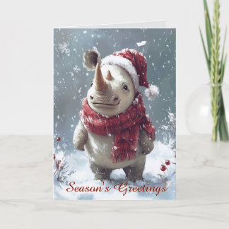 Cute Baby Rhino in the Snow Christmas Card