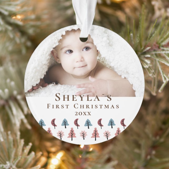 Cute Baby`s First Christmas Photo Ornament (Tree)