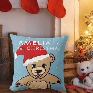 Cute Baby`s First Christmas Teddy Bear Santa Hat Cushion