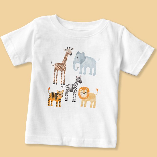 Cute Baby Safari Animal Watercolor Baby T-Shirt (Fun cute watercolor baby safari animals baby t-shirt)