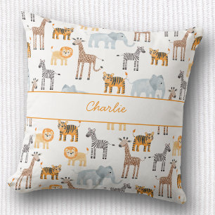 Cute Baby Safari Animal Watercolor Pattern Cushion