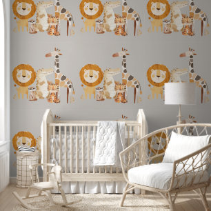 Cute Baby Safari Animals on Smokey Beige Wallpaper