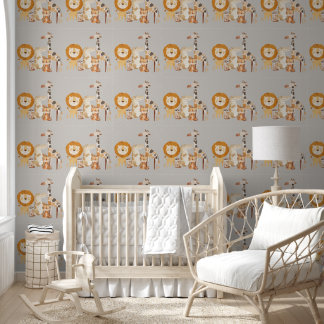 Cute Baby Safari Animals on Smokey Beige Wallpaper