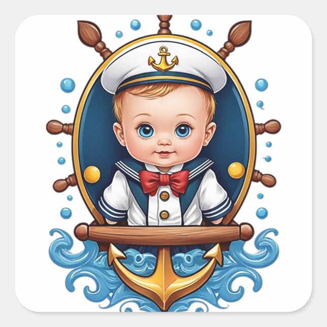 Cute Baby Sailor Square Sticker (Front)