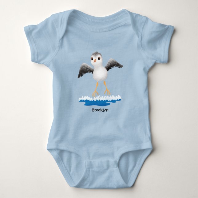 Cute baby sandpiper cartoon illustration bodysuit (Front)