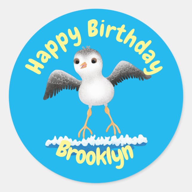 Cute baby sandpiper cartoon illustration classic r round sticker (Front)