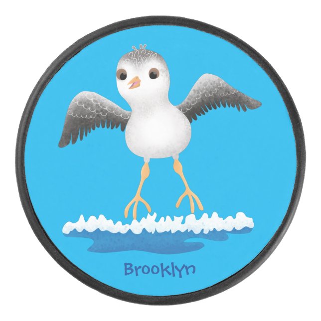 Cute baby sandpiper cartoon illustration  hockey puck (Front)