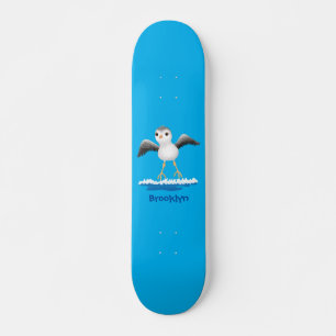 Cute baby sandpiper cartoon illustration skateboard