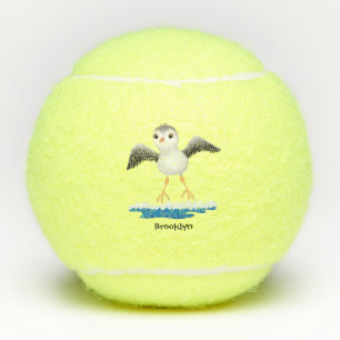 Cute baby sandpiper cartoon illustration tennis balls