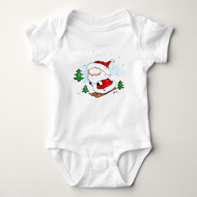 Cute Baby Santa Skiing Bodysuit (Front)