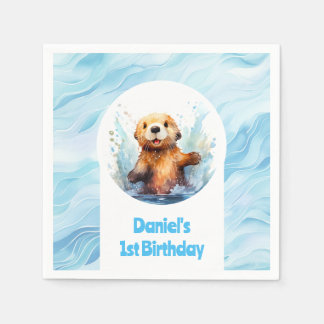 Cute Baby Sea Otter in Water Splashes Personalised Napkin