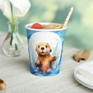 Cute Baby Sea Otter in Water Splashes Personalised Paper Cups