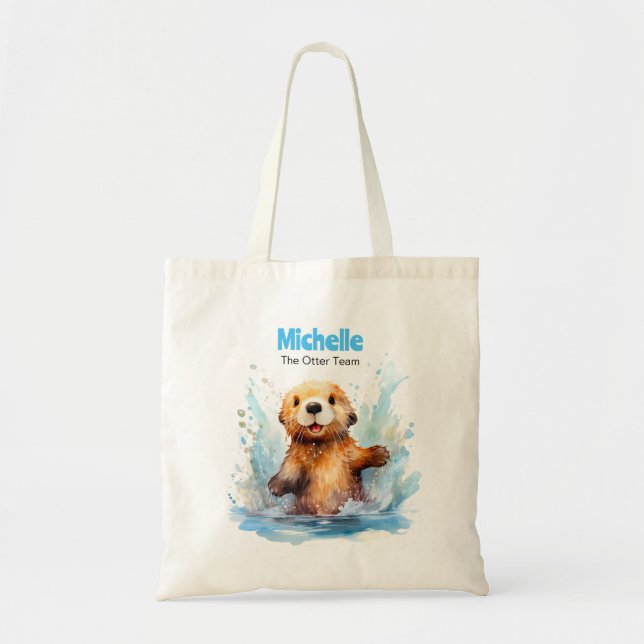 Cute Baby Sea Otter in Water Splashes Personalised Tote Bag (Front)