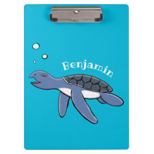 Cute baby sea turtle cartoon illustration clipboard