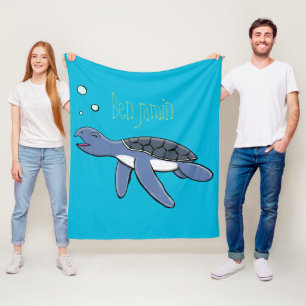 Cute baby sea turtle cartoon illustration fleece blanket
