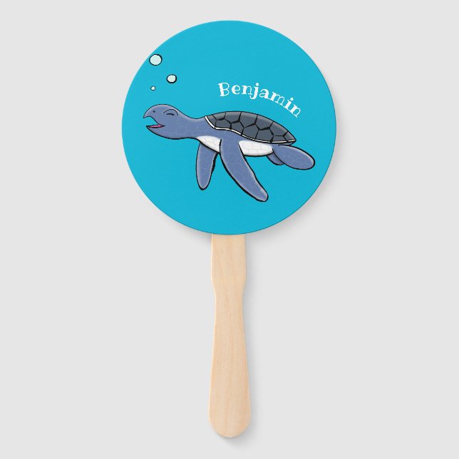 Cute baby sea turtle cartoon illustration hand fan (Front)