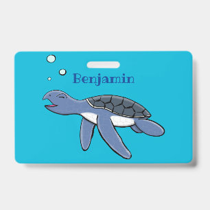 Cute baby sea turtle cartoon illustration ID badge