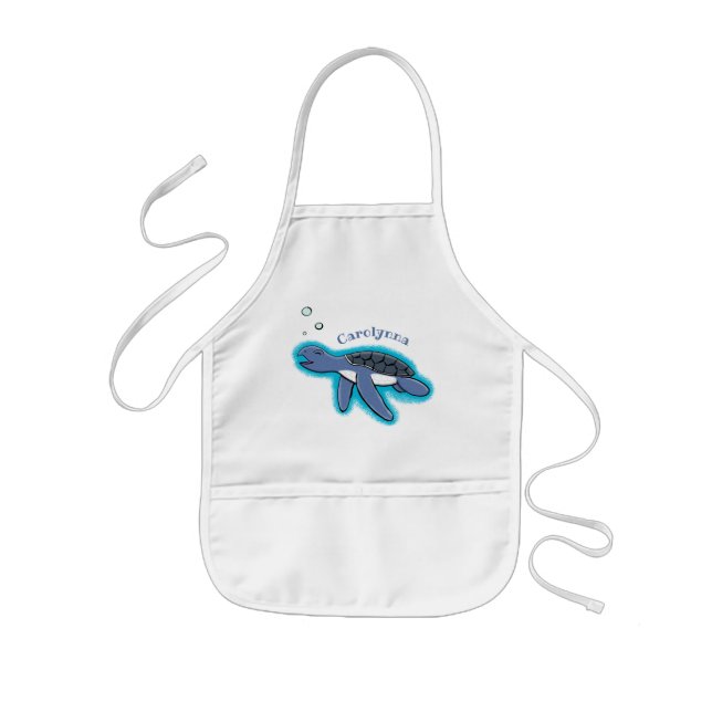 Cute baby sea turtle cartoon illustration kids apron (Front)