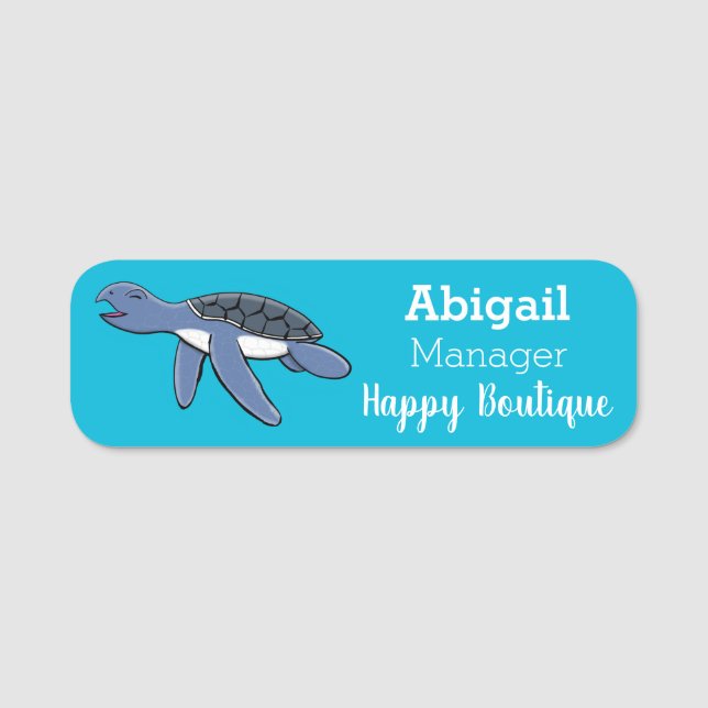 Cute baby sea turtle cartoon illustration name tag (Front)