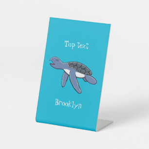 Cute baby sea turtle cartoon illustration pedestal sign