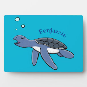 Cute baby sea turtle cartoon illustration plaque
