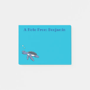 Cute baby sea turtle cartoon illustration post-it notes