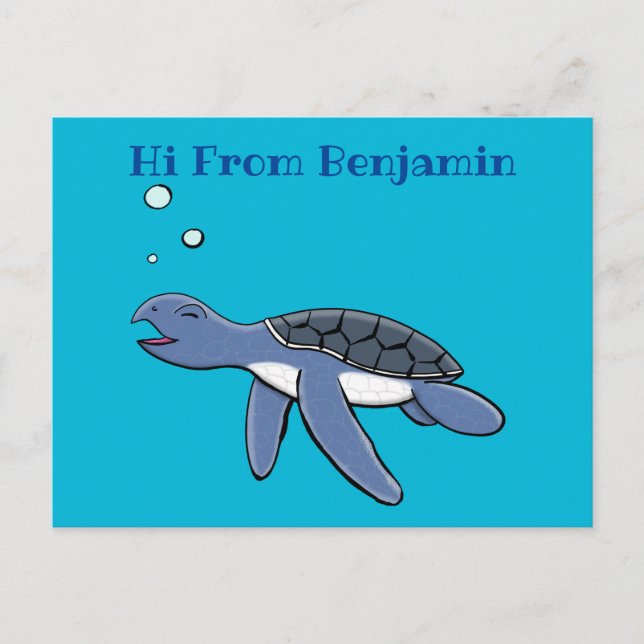Cute baby sea turtle cartoon illustration postcard (Front)