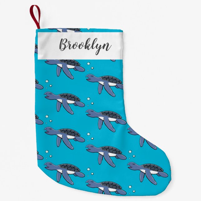 Cute baby sea turtle cartoon illustration small christmas stocking (Front)
