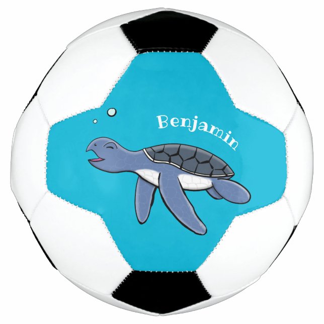 Cute baby sea turtle cartoon illustration soccer ball (Front)