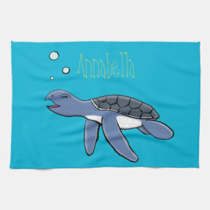 Cute baby sea turtle cartoon illustration tea towel