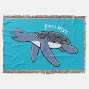 Cute baby sea turtle cartoon illustration throw blanket