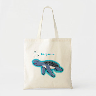 Cute baby sea turtle cartoon illustration tote bag