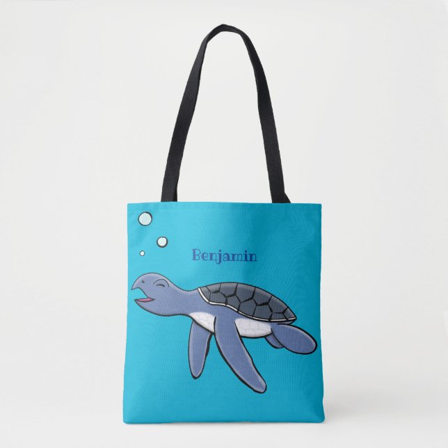 Cute baby sea turtle cartoon illustration tote bag (Front)