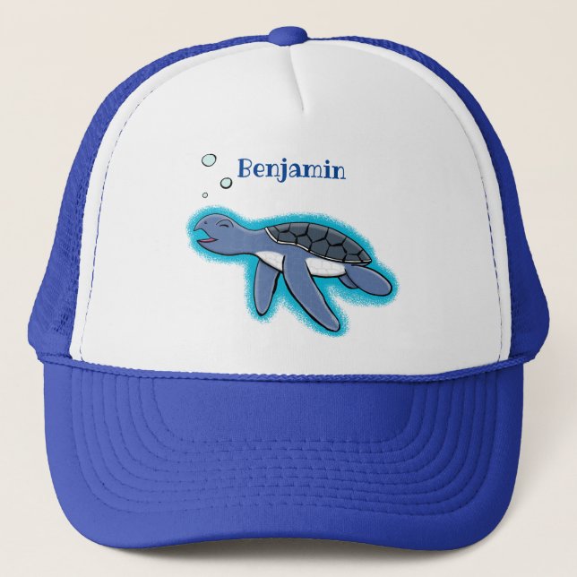 Cute baby sea turtle cartoon illustration trucker hat (Front)