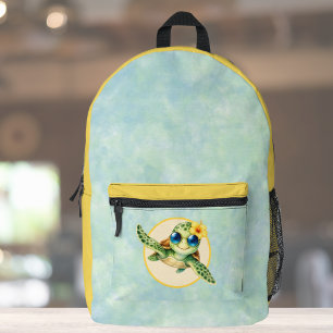 Cute Baby Sea Turtles with Tropical Flowers Printed Backpack
