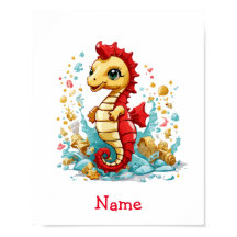 Cute Baby Seahorse Custom Name Poster
