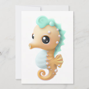 Cute baby seahorse in Teal and White  Holiday Card