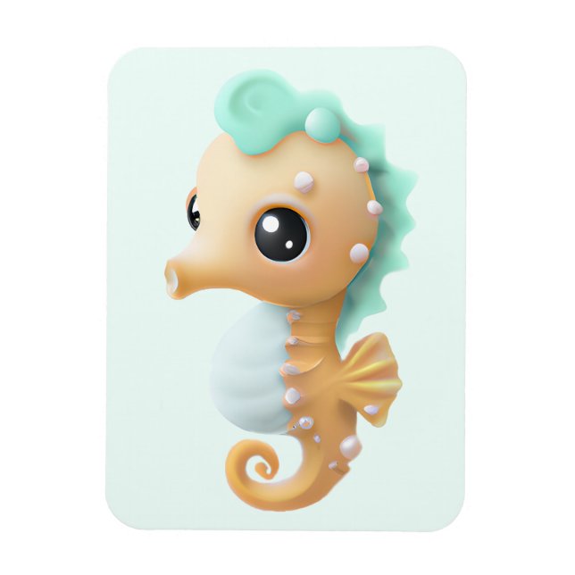 Cute baby seahorse in Teal and White    Magnet (Vertical)