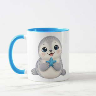 Cute Baby Seal with Blue Starfish Mug