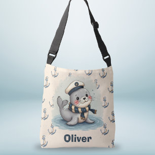 Cute Baby Seal with Sailor Hat and Scarf Crossbody Bag